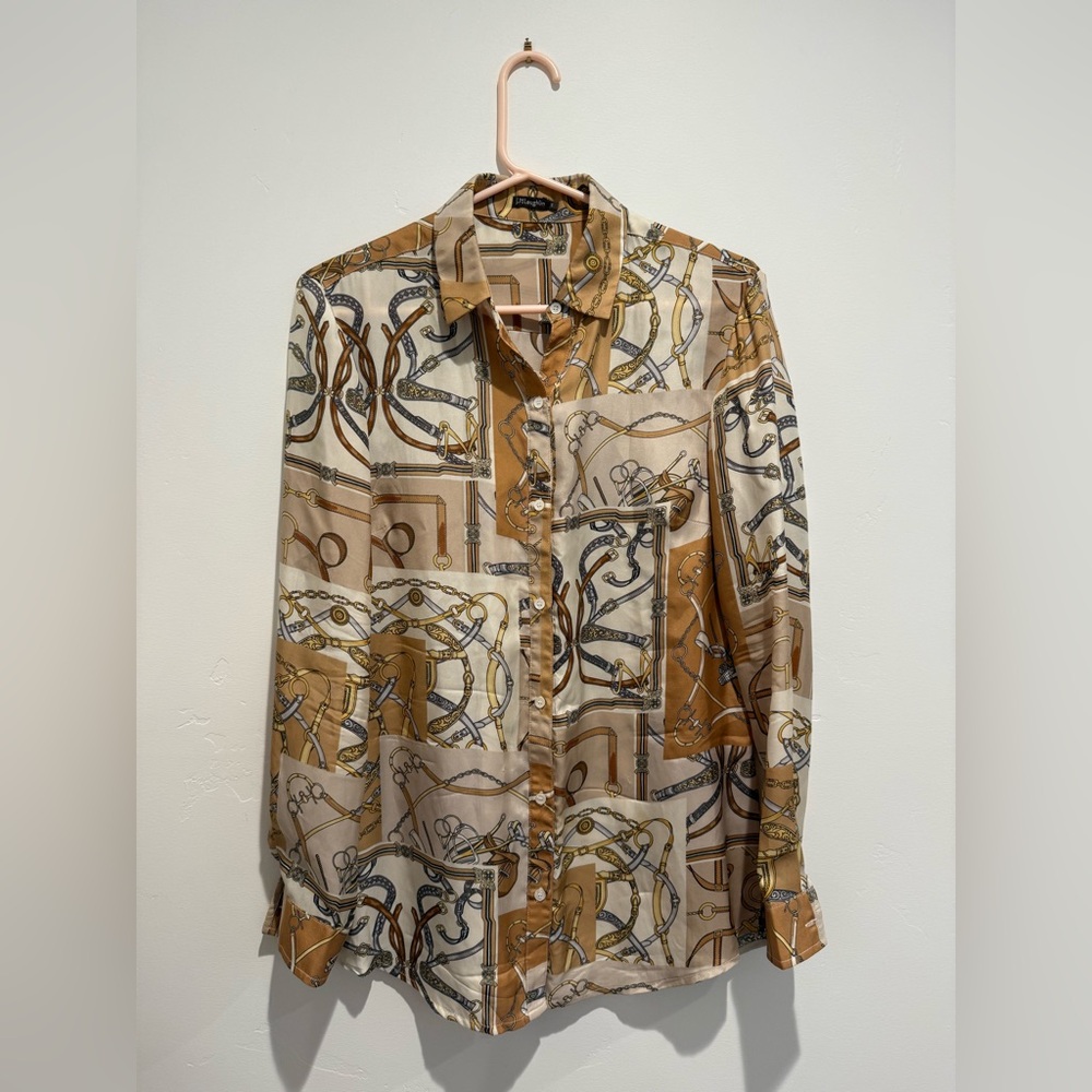 J. McLaughlin bridle print button down silk blend shirt size small